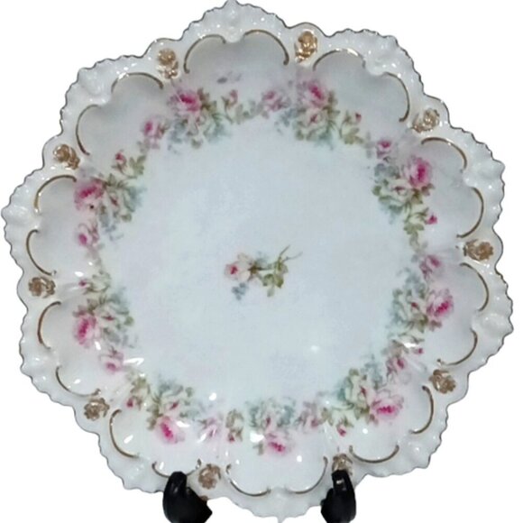 Vintage Moritz Zdekauer MZ Austria Serving Dish Floral Design Scalloped Edges - Picture 1 of 6